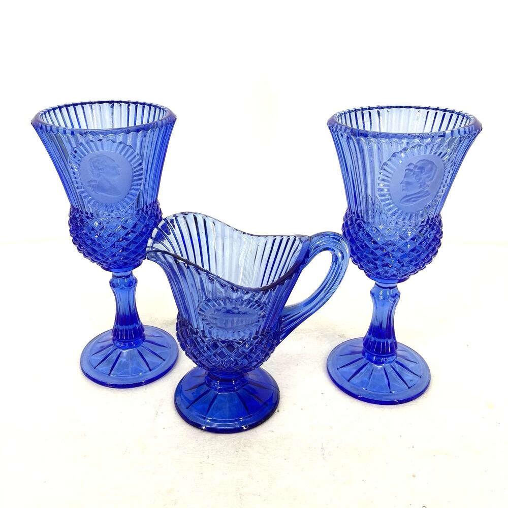 Vintage Fostoria Avon Washington Cobalt Blue Glass Set
